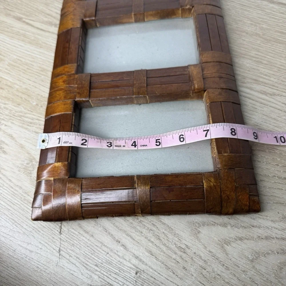Pier‎ 1 3 Photograph Slots 4x6 Wall Frame Brown Woven Rattan Wood Boho Coastal